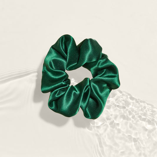 The Kate silk scrunchie medium emerald green